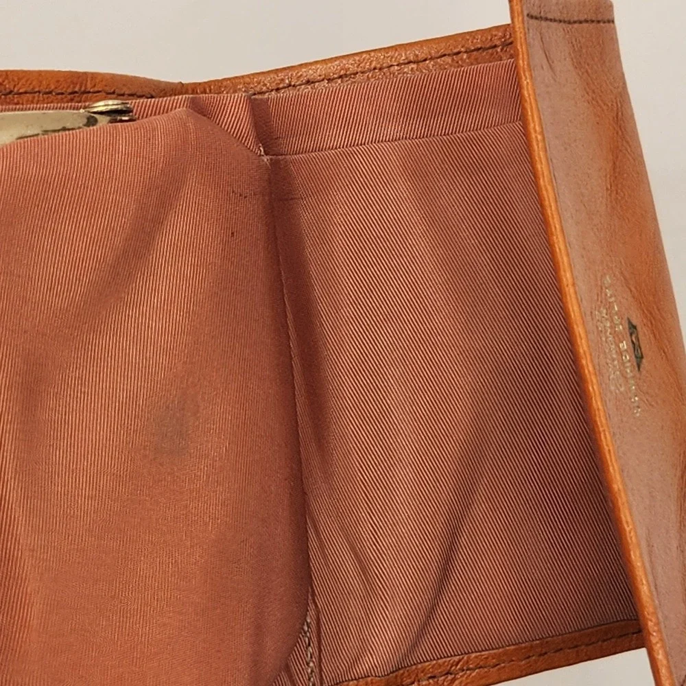 Vintage Princess Gardner Tan Cowhide Splits Trifold Wallet Kiss Lock Western